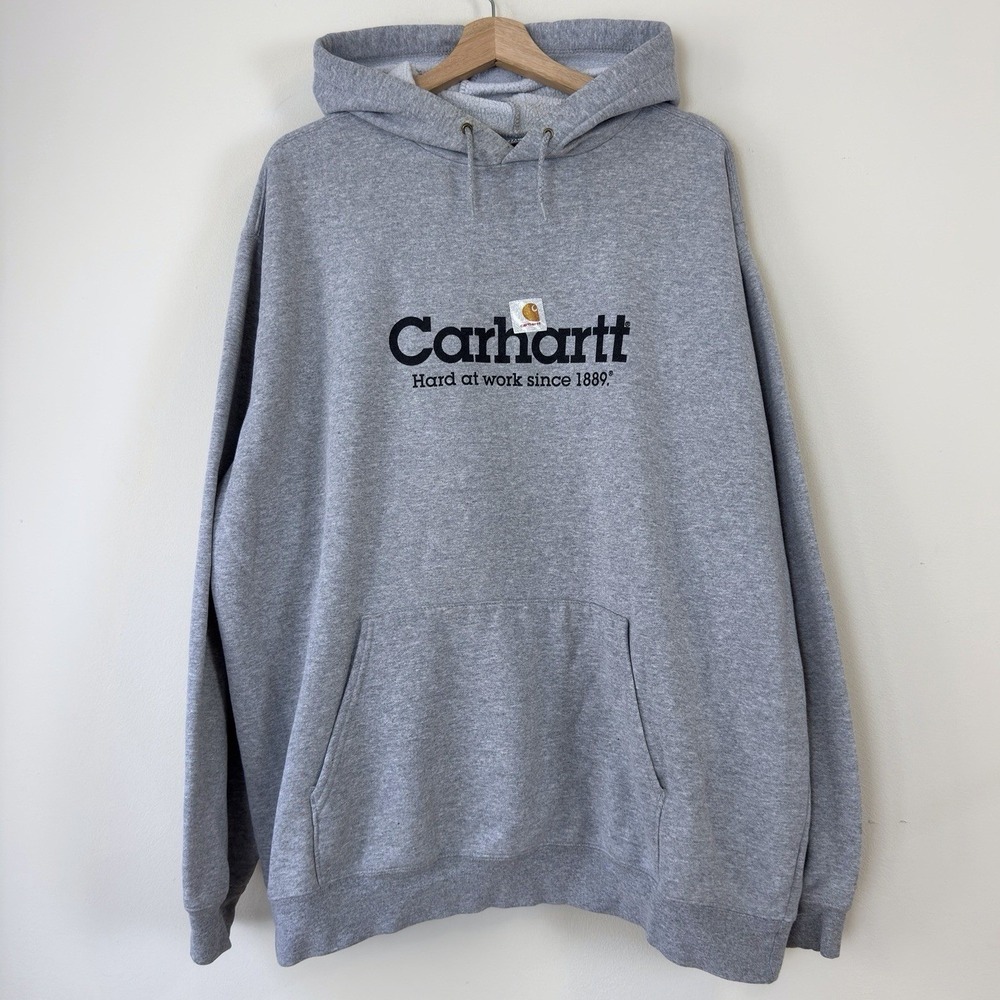 Vintage Carhartt Logo Graphic Grey Hoodie - XXL